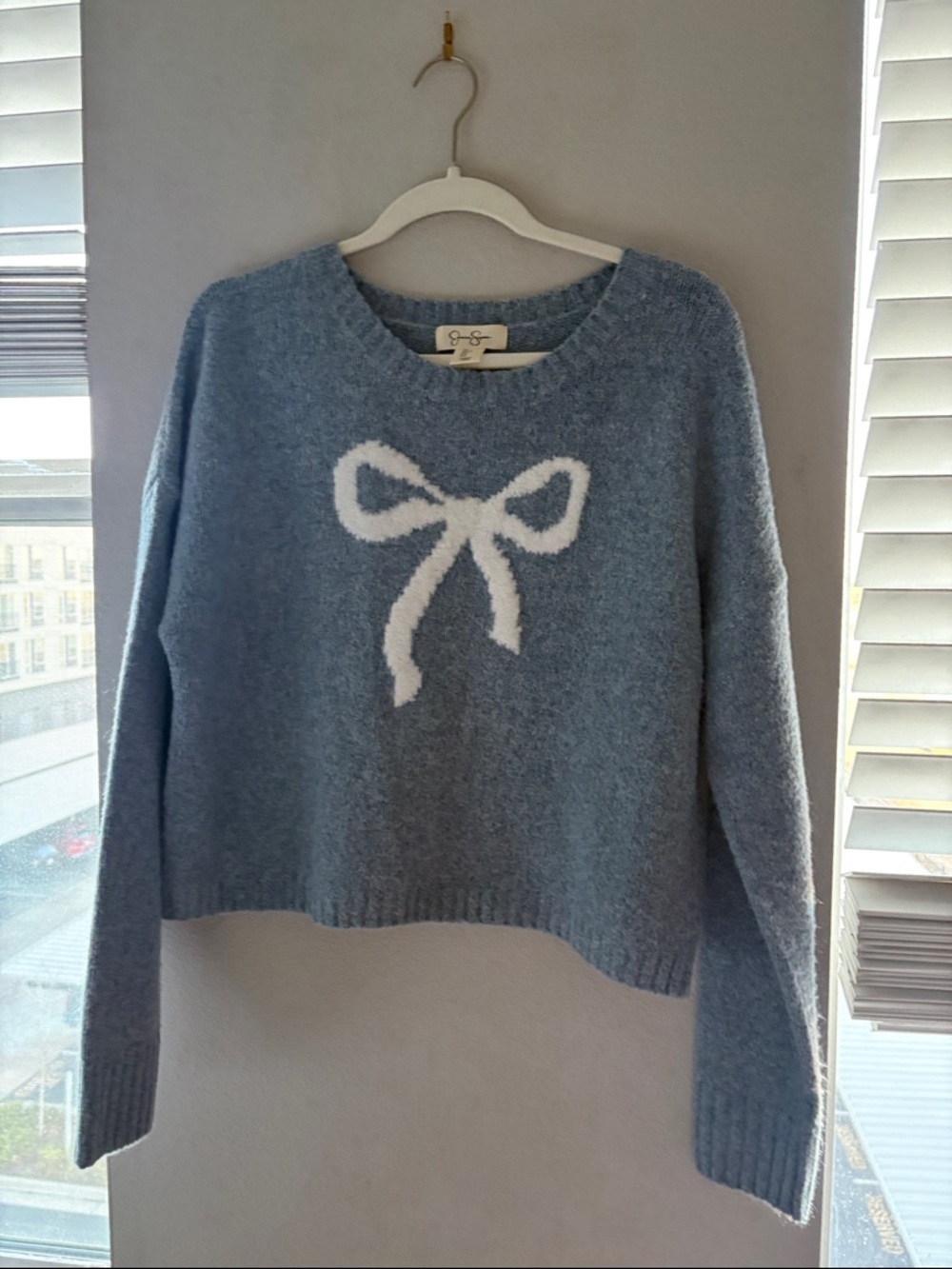 Jessica Simpson Light Blue Crewneck Sweater with White Bow